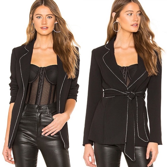 About Us Jackets & Blazers - About Us Revolve Black Metallic Trim Belted Blazer